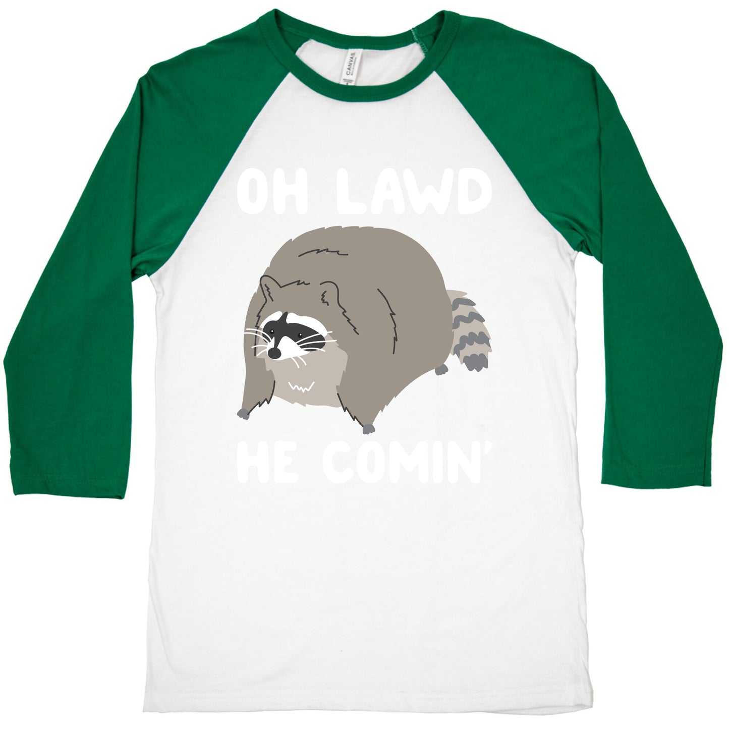 Oh Lawd He Comin' Raccoon Baseball Tee