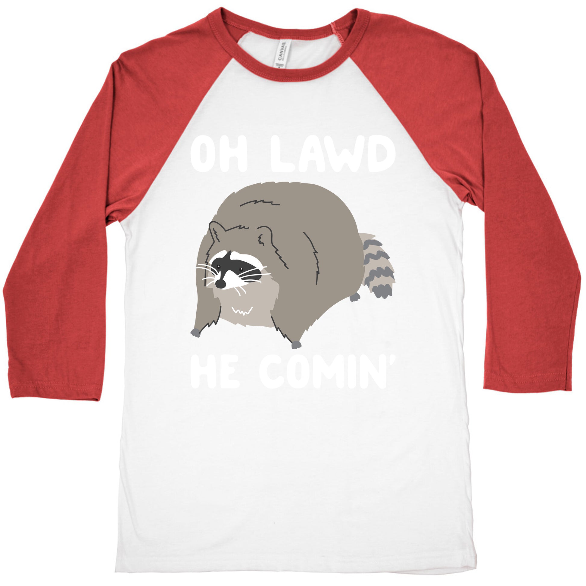 Oh Lawd He Comin' Raccoon Baseball Tee