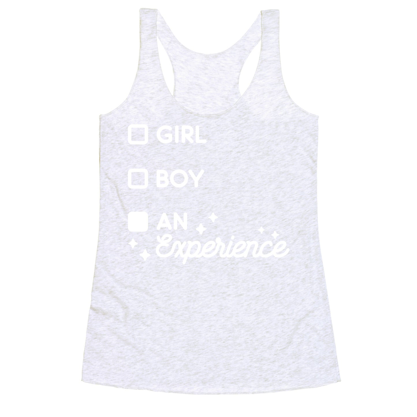 Girl, Boy, An Experience Checklist Racerback Tank