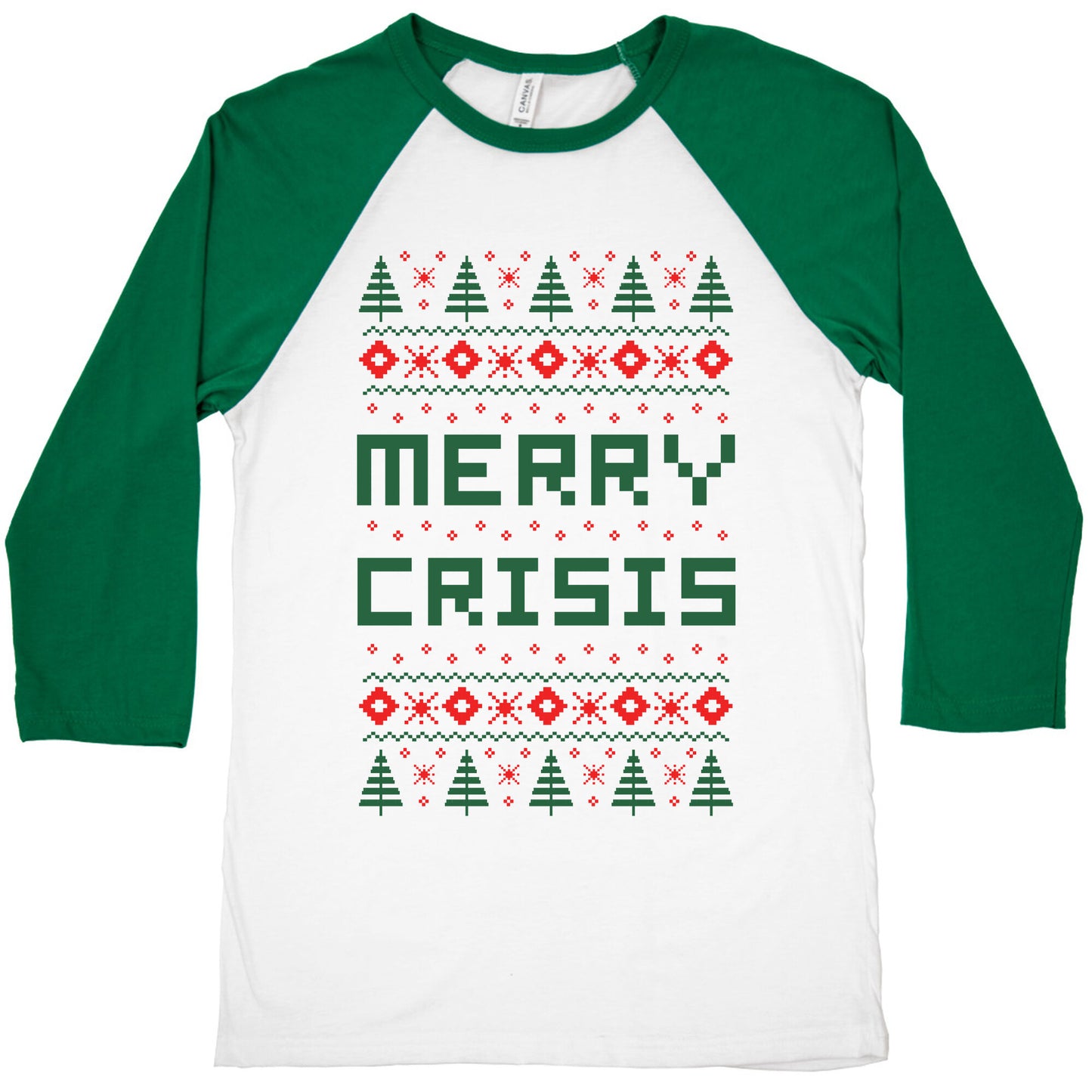 Merry Crisis Ugly Christmas Sweater Baseball Tee