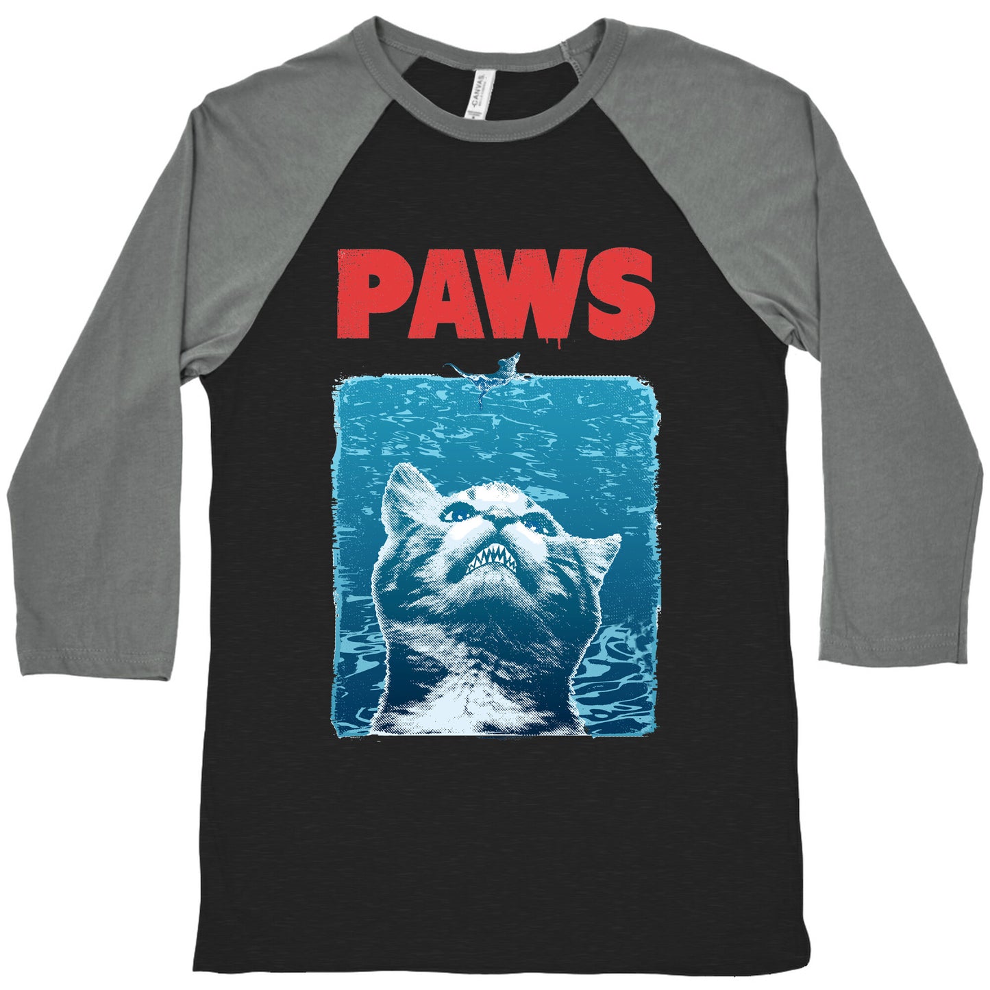 PAWS (Jaws Parody) Baseball Tee