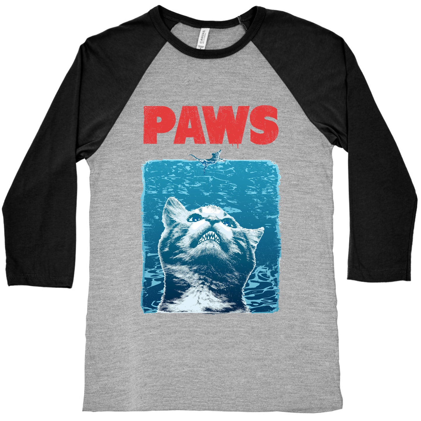 PAWS (Jaws Parody) Baseball Tee