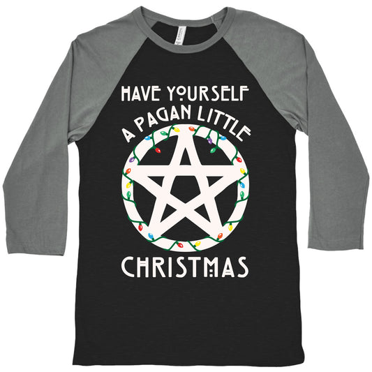 Have Yourself A Pagan Little Christmas Parody White Print Baseball Tee