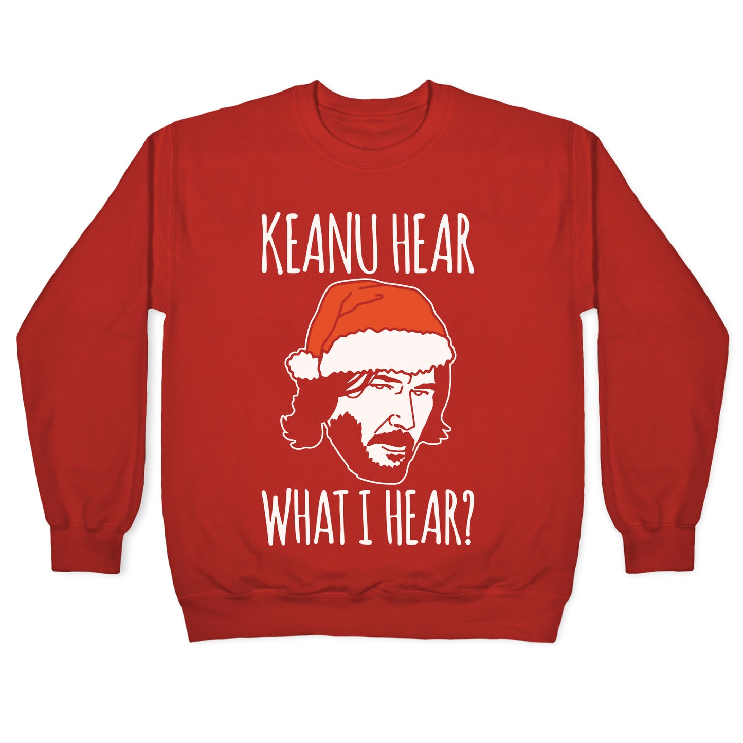Keanu Hear What I Hear Parody White Print Crewneck Sweatshirt