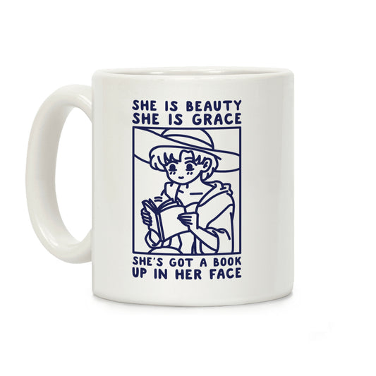 She is Beauty She is Grace She's Got a Book Up In Her Face Ami Coffee Mug