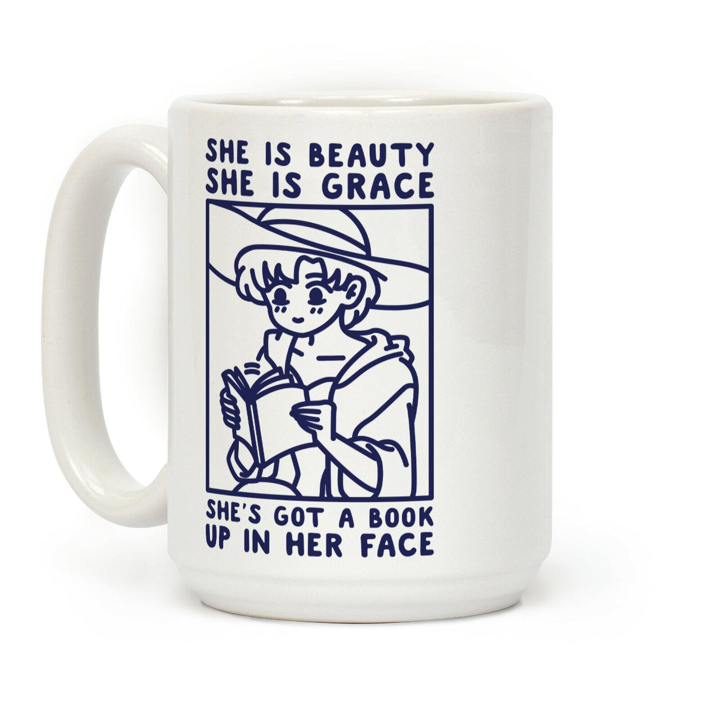 She is Beauty She is Grace She's Got a Book Up In Her Face Ami Coffee Mug