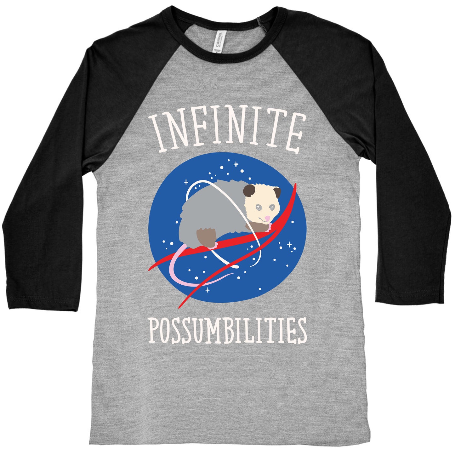 Infinite Possumbilities Parody White Print Baseball Tee