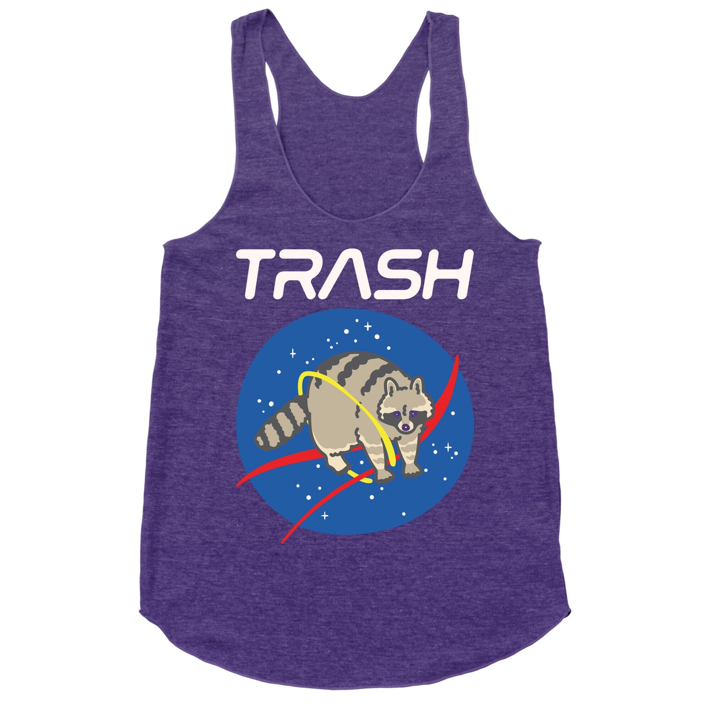 Trash Raccoon Nasa Logo Parody White Print Racerback Tank