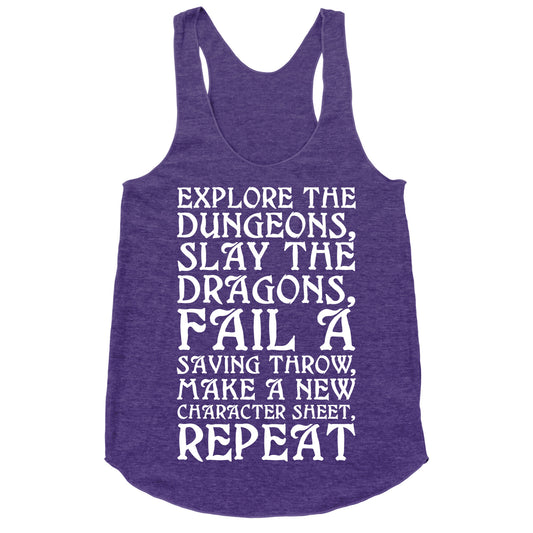Explore The Dungeons, Slay The Dragons Racerback Tank