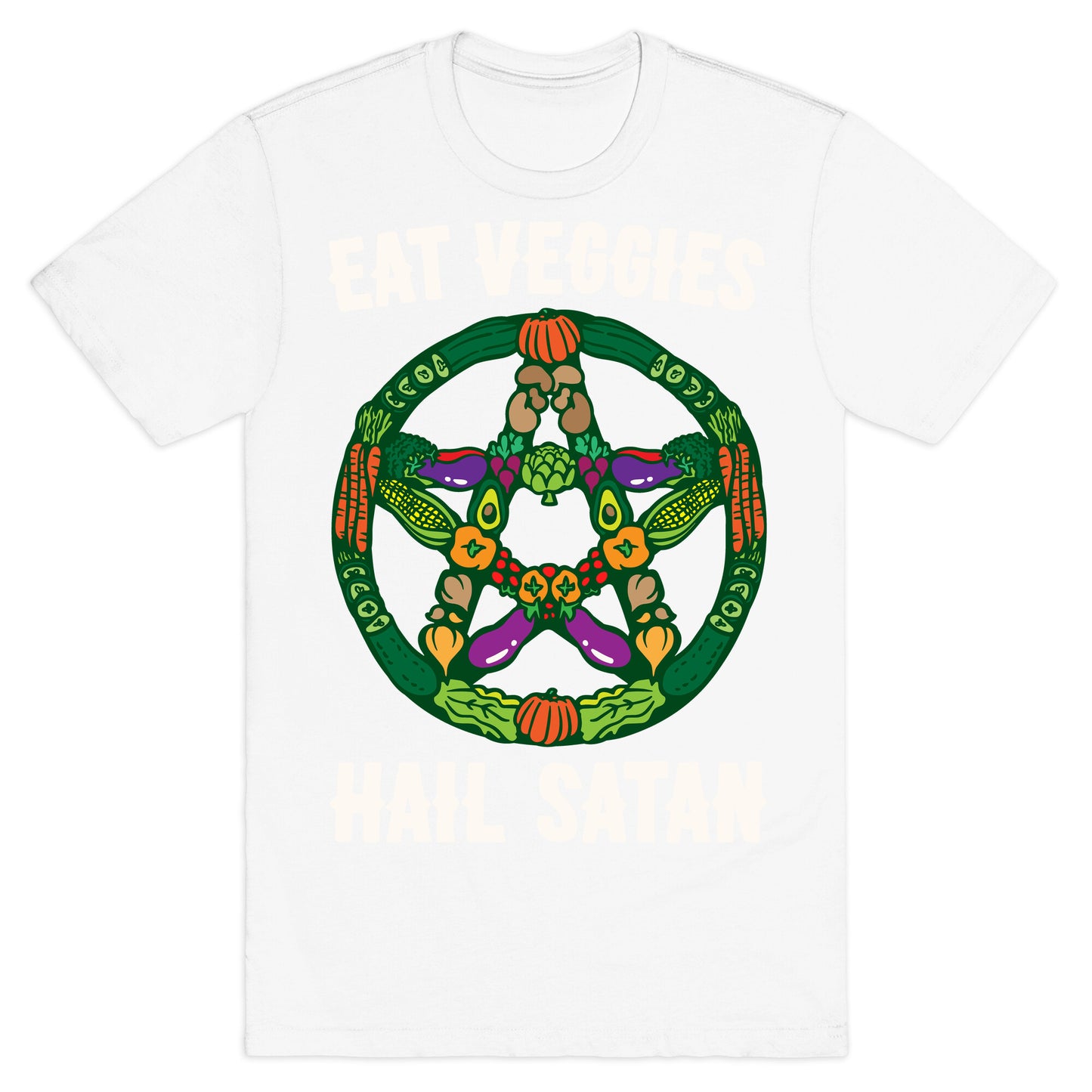 Eat Veggies Hail Satan White Print T-Shirt