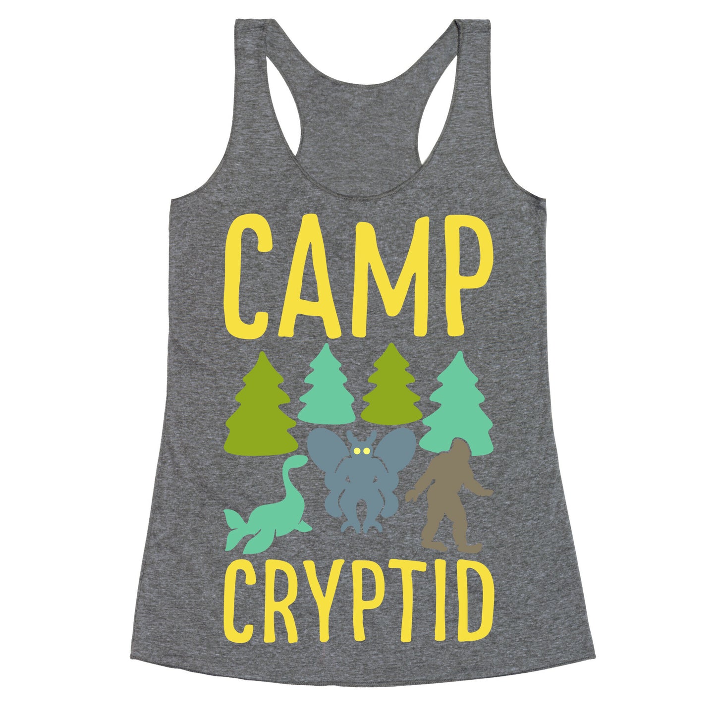 Camp Cryptid White Print Racerback Tank