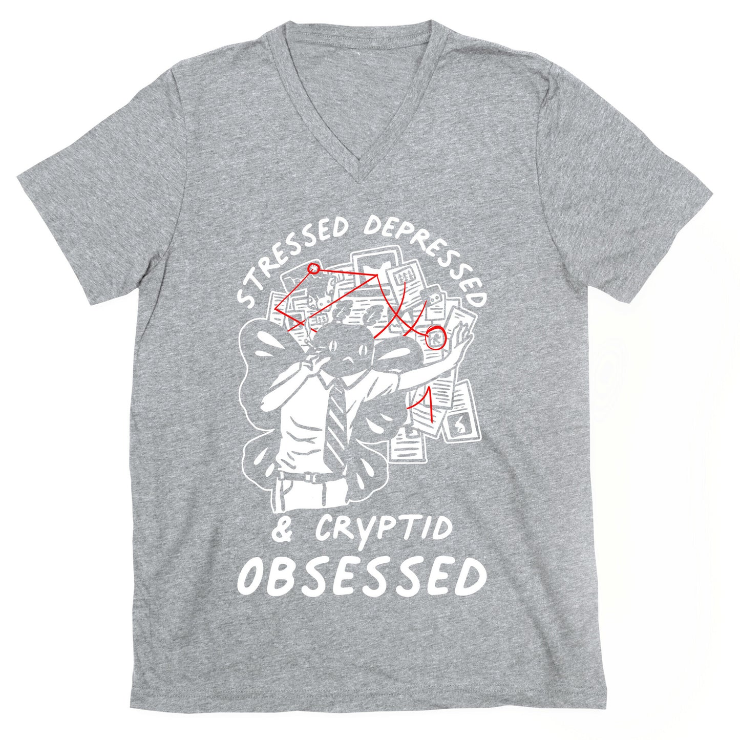 Stressed Depressed and Cryptid Obsessed V-Neck