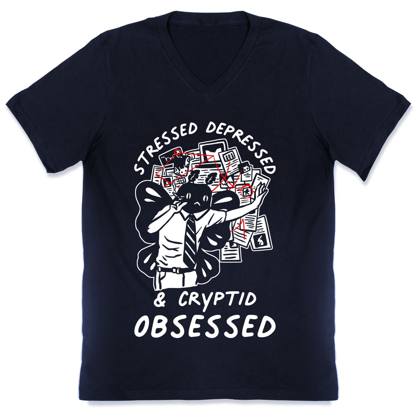 Stressed Depressed and Cryptid Obsessed V-Neck