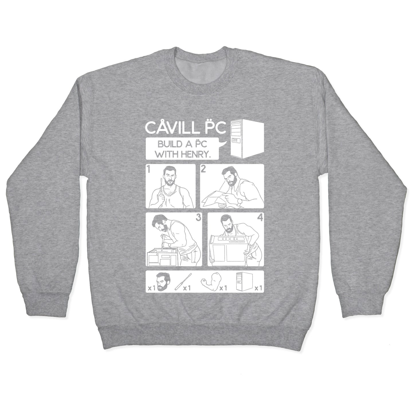 Cavill PC Parody White Print Crewneck Sweatshirt