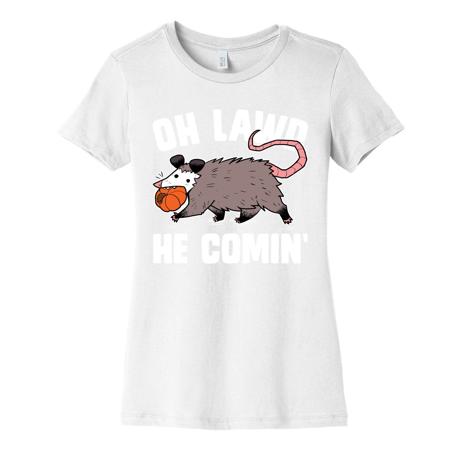 Oh Lawd He Comin' Pumpkin Possum Women's Cotton Tee