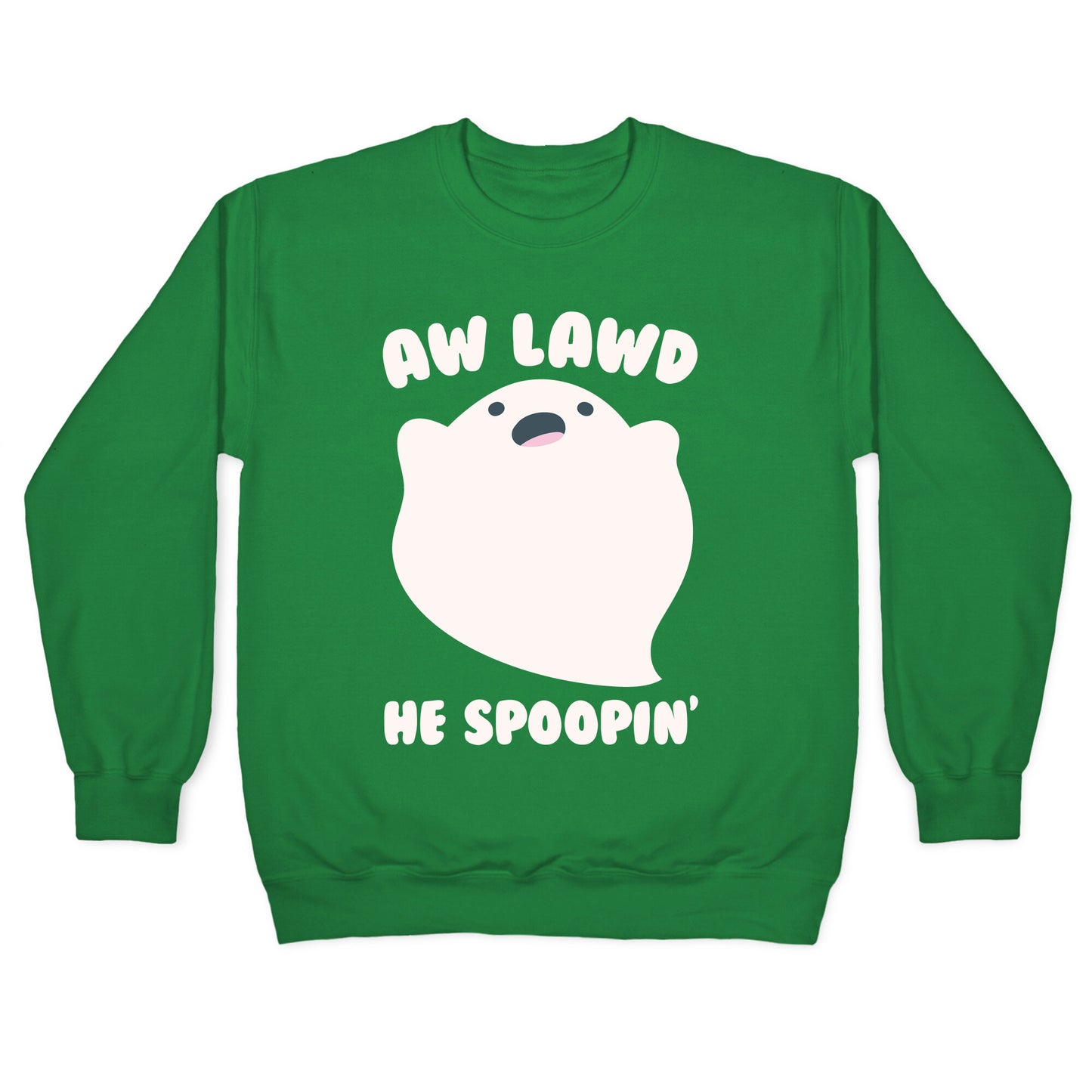 Aw Lawd He Spoopin' Ghost Parody White Print Crewneck Sweatshirt