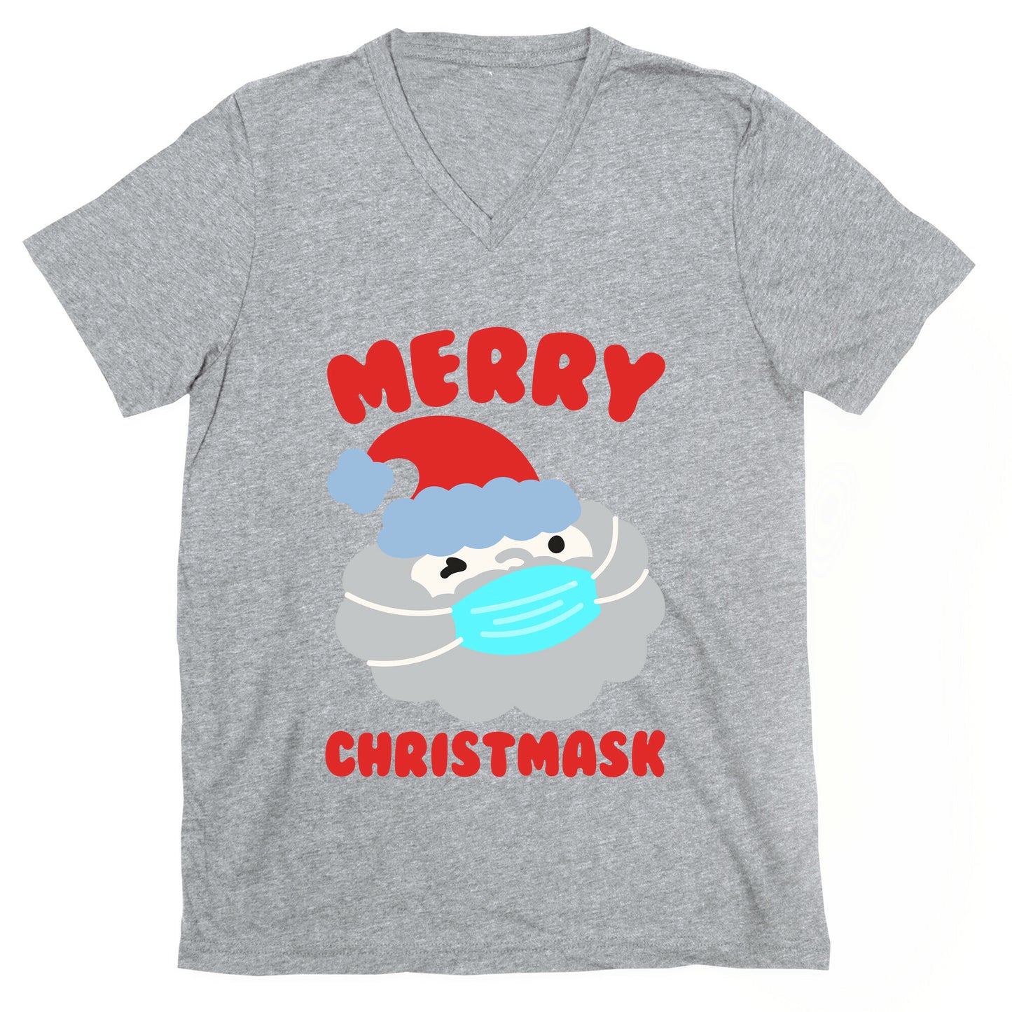 Merry Christmask White Print V-Neck