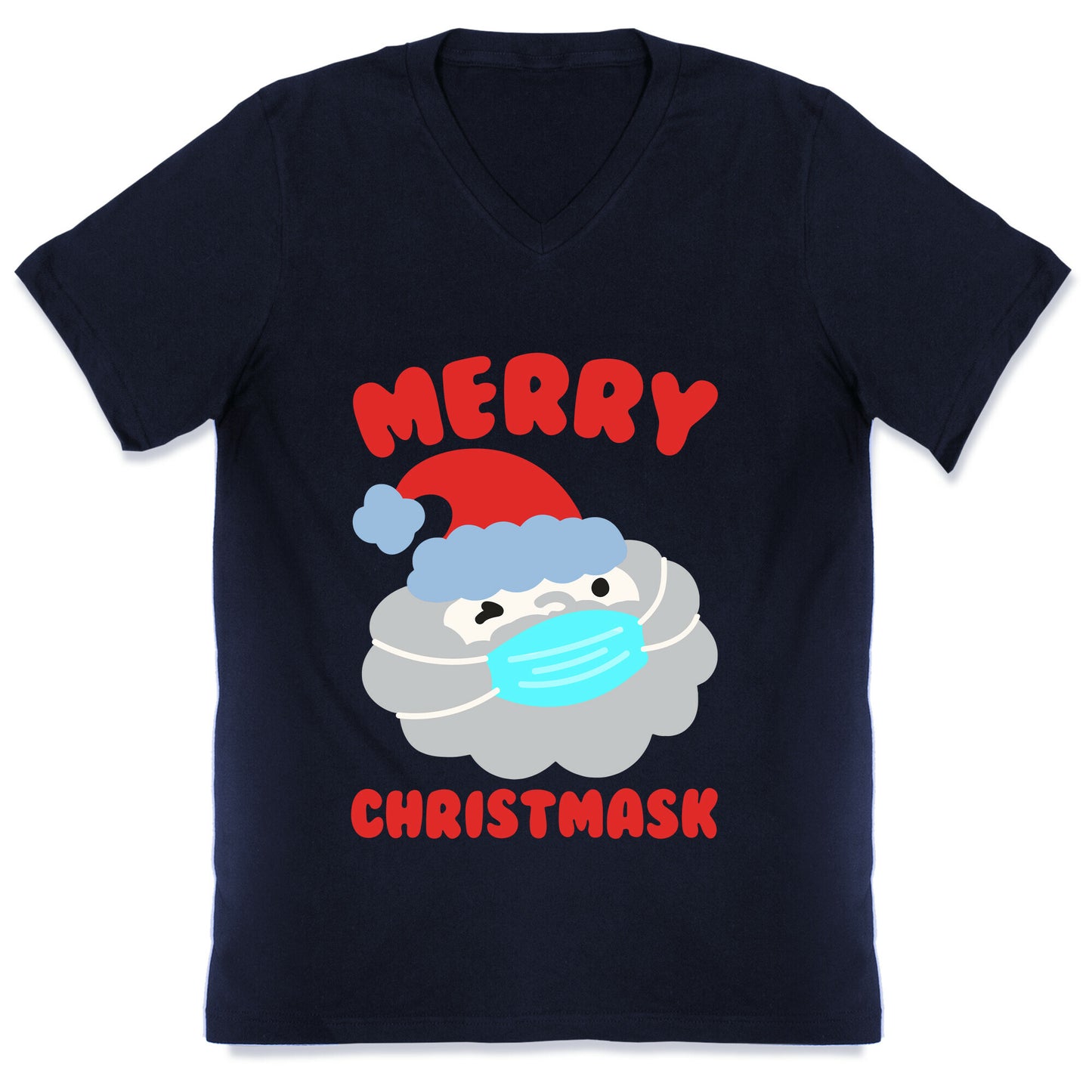 Merry Christmask White Print V-Neck
