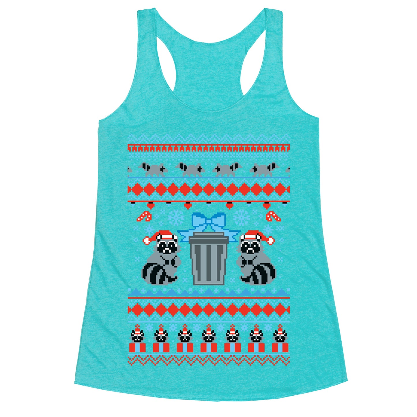Raccoon Ugly Christmas Sweater Racerback Tank