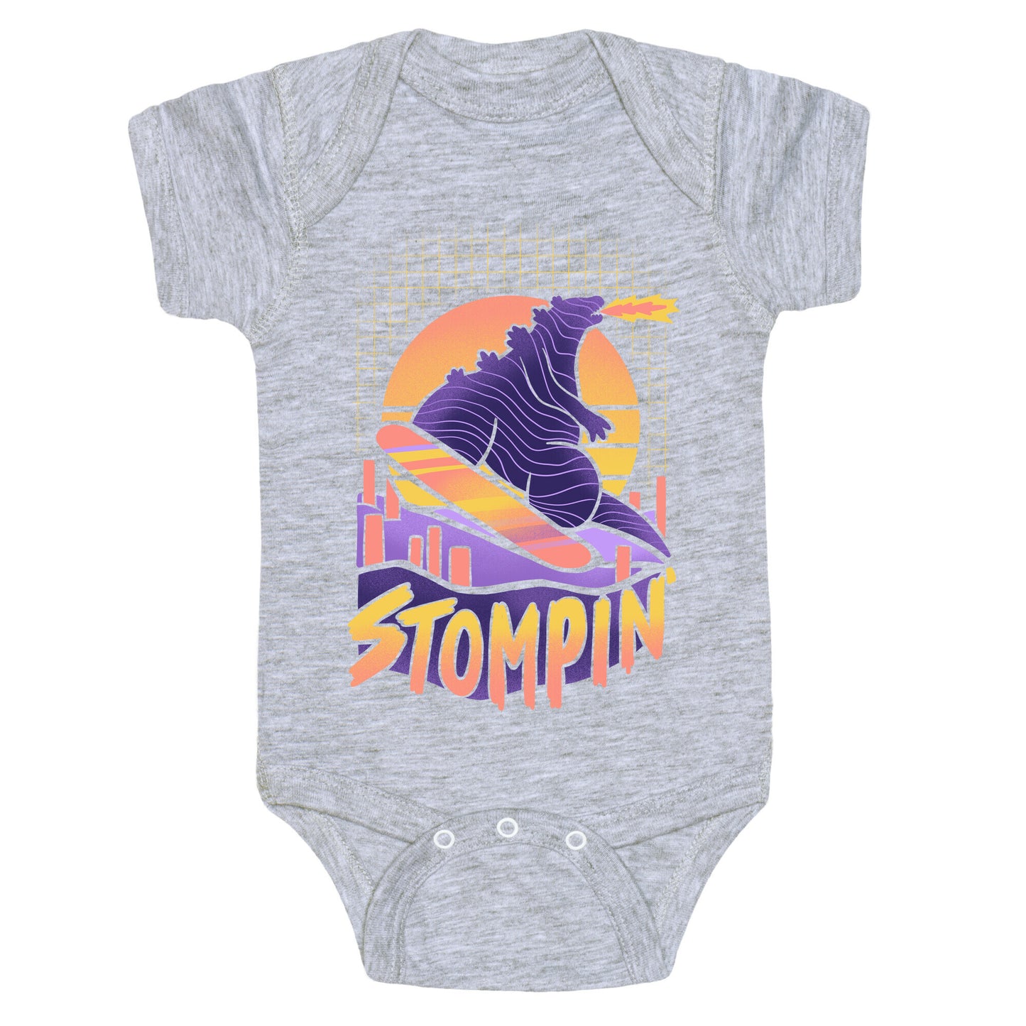 Stompin' Snowboarding Godzilla Baby One Piece