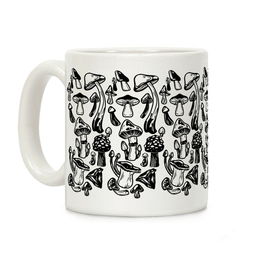 Black on White Mushroom Pattern Coffee Mug