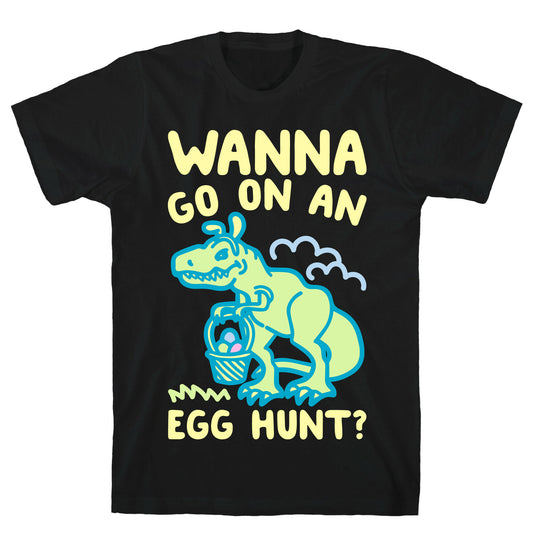 Wanna Go On An Egg Hunt T-Rex White Print T-Shirt