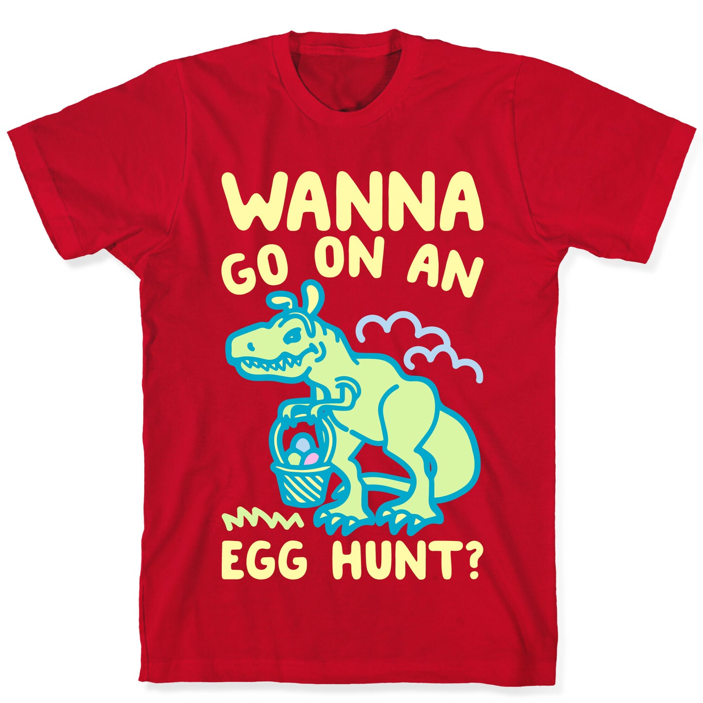 Wanna Go On An Egg Hunt T-Rex White Print T-Shirt