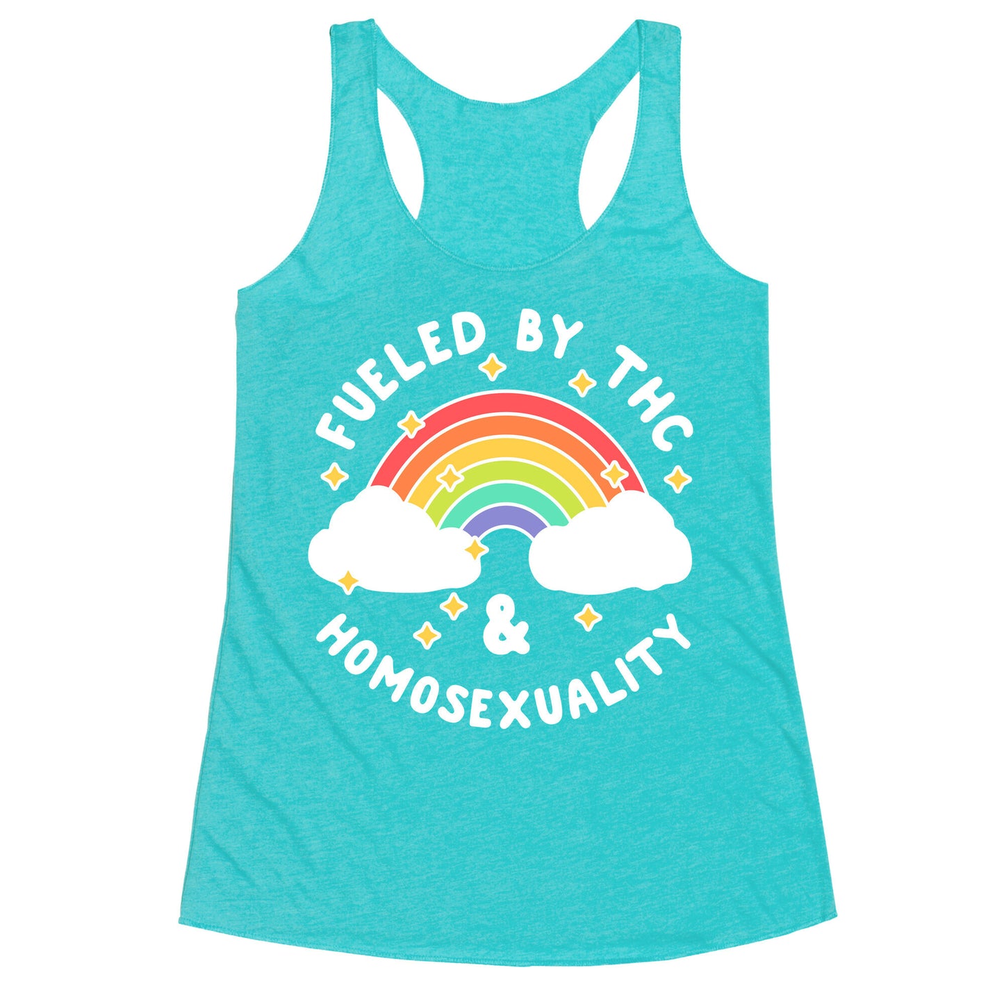 Fueled By THC & Homosexuality Racerback Tank