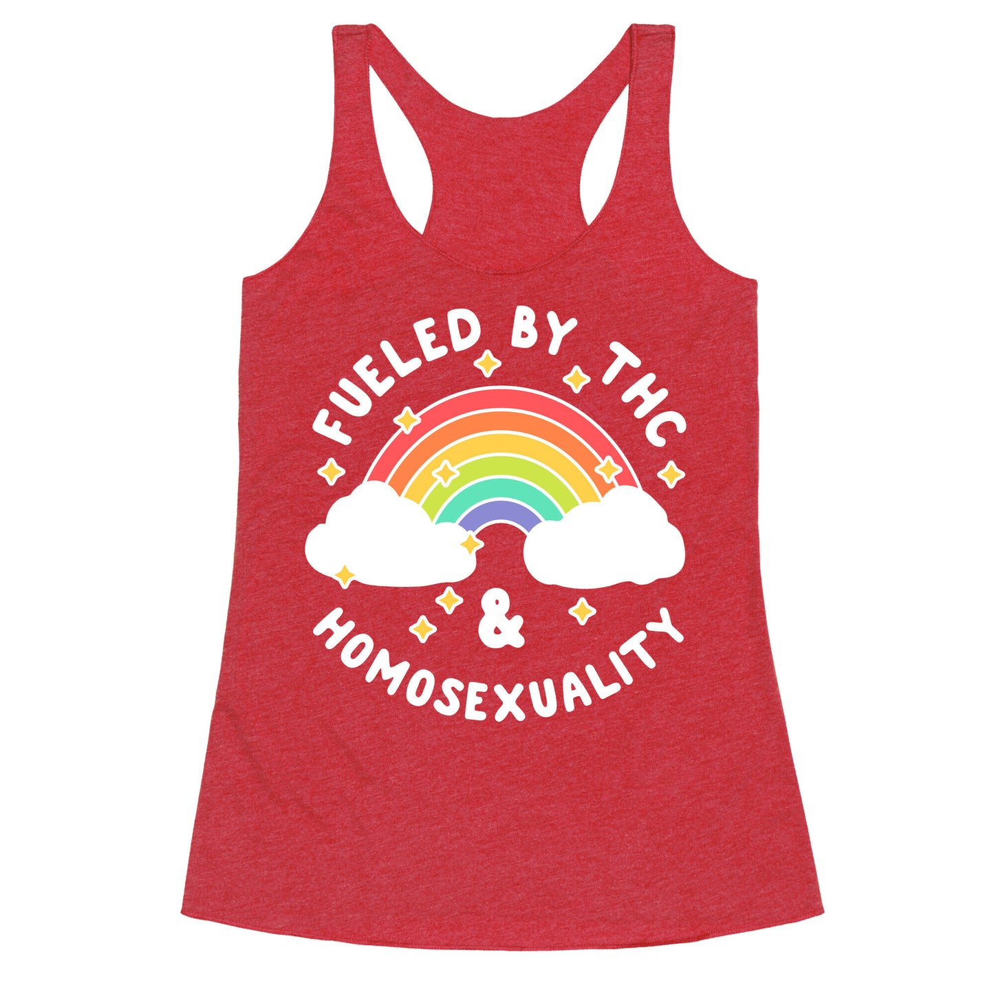 Fueled By THC & Homosexuality Racerback Tank