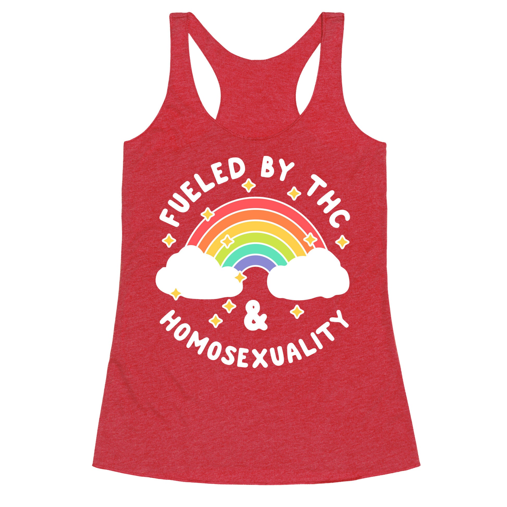 Fueled By THC & Homosexuality Racerback Tank