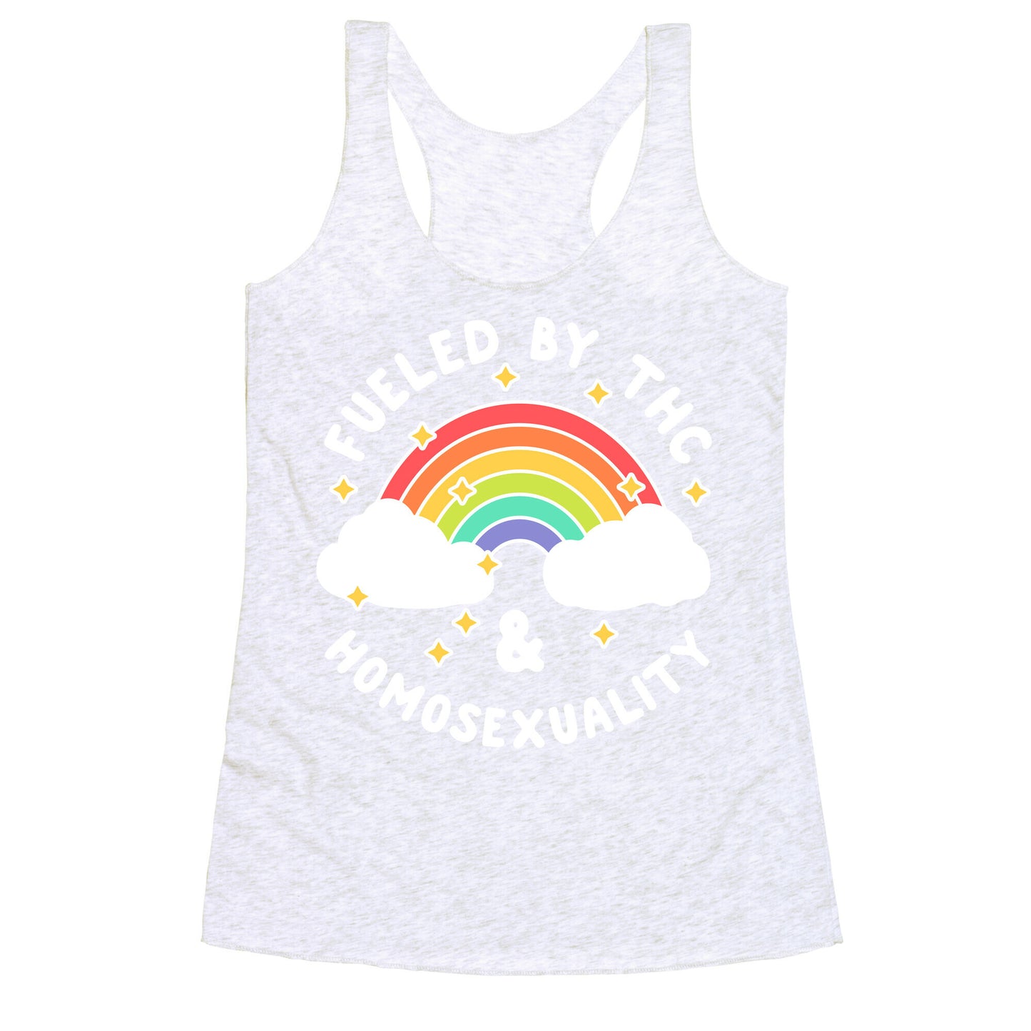 Fueled By THC & Homosexuality Racerback Tank
