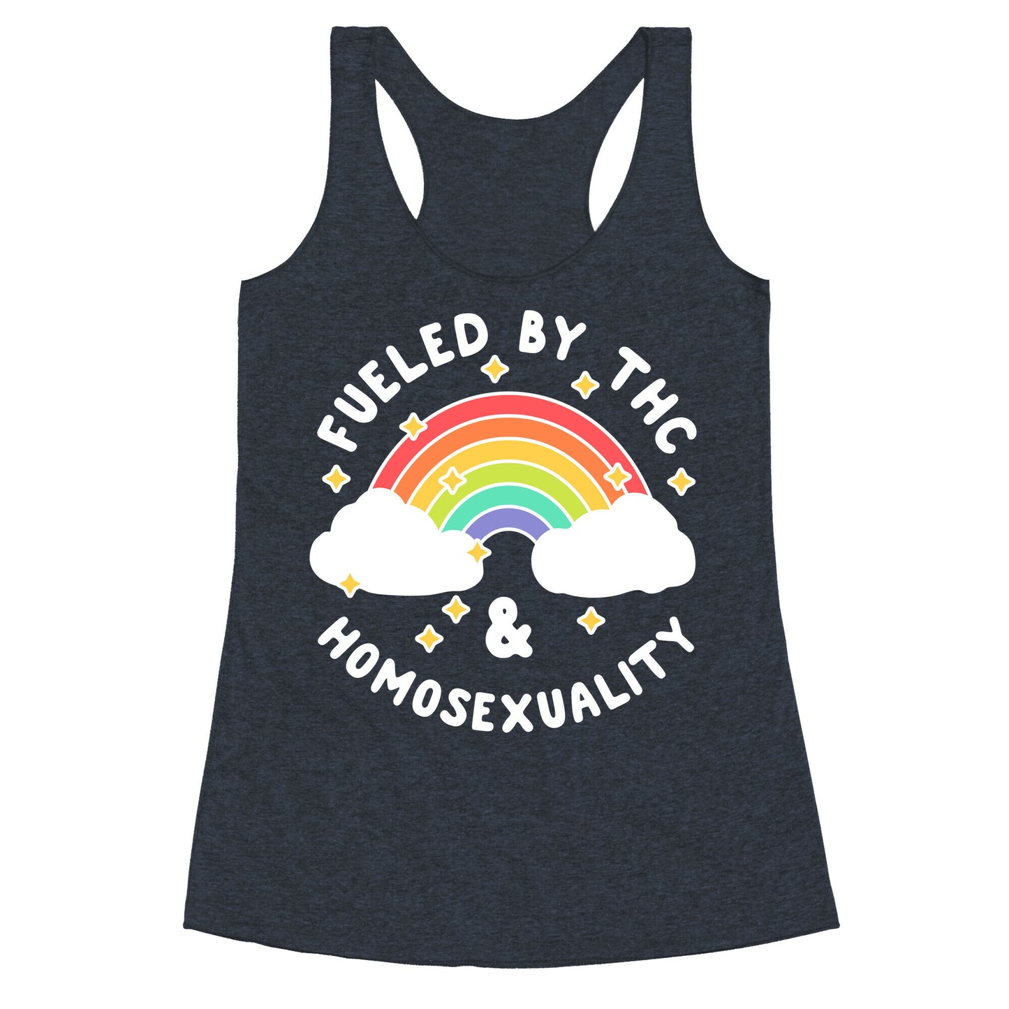 Fueled By THC & Homosexuality Racerback Tank