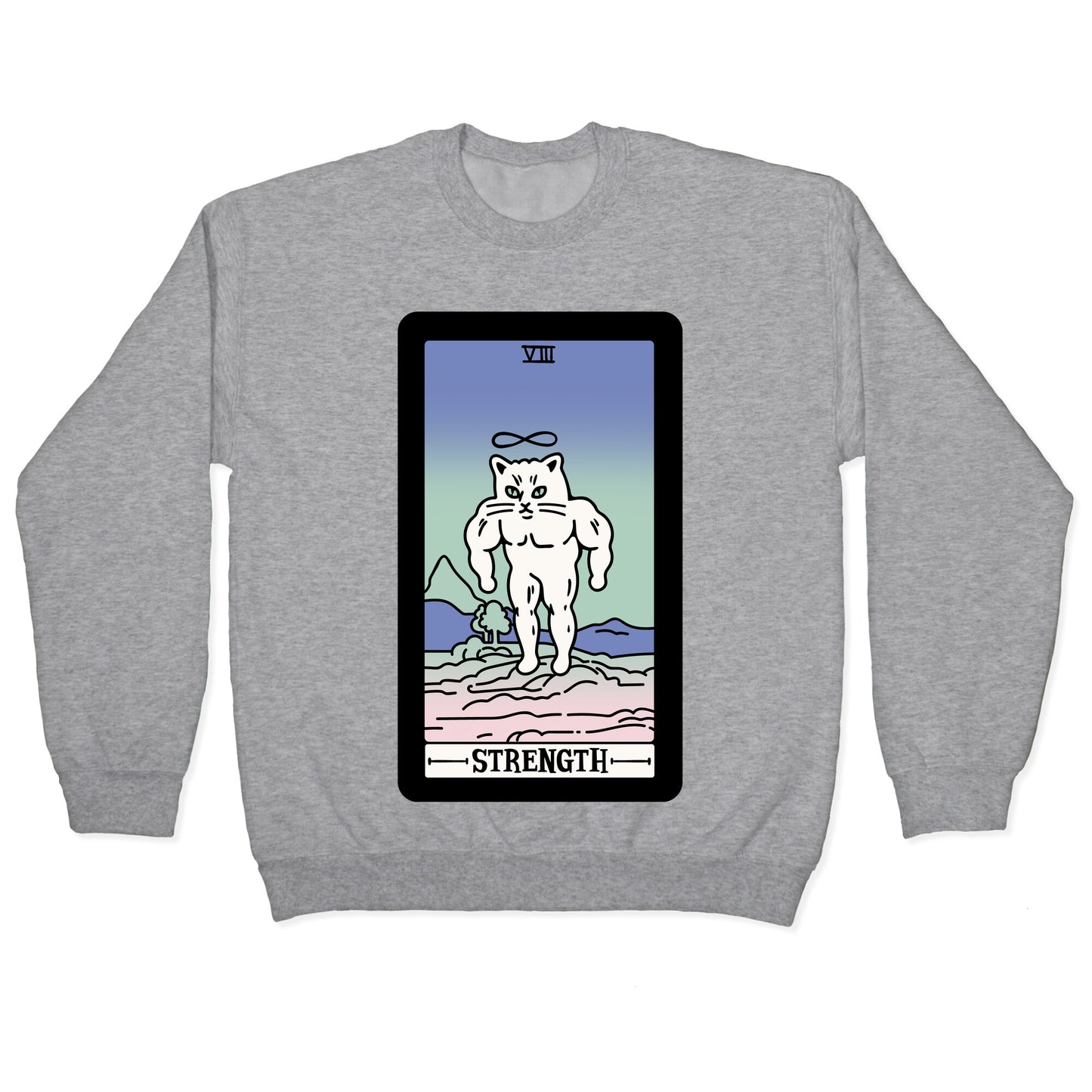 Strength Cat Meme Tarot Card White Print Crewneck Sweatshirt