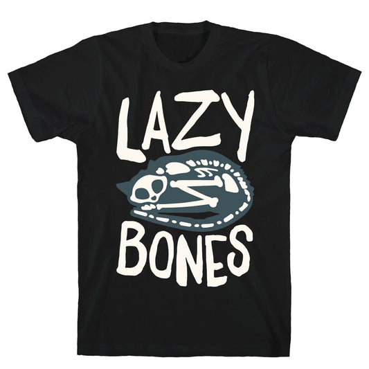 Lazy Bones Cat Skeleton White Print T-Shirt