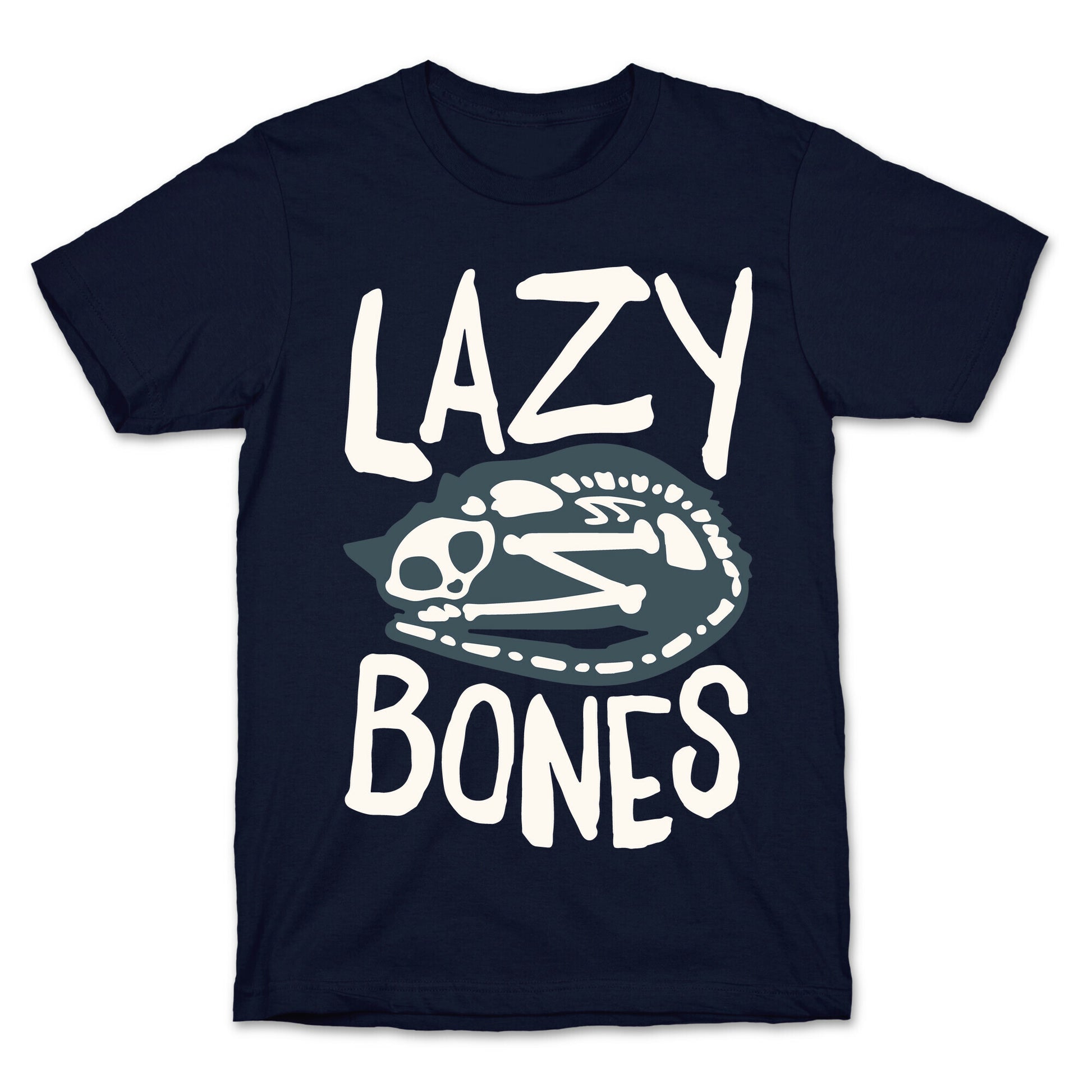 Lazy Bones Cat Skeleton White Print T-Shirt
