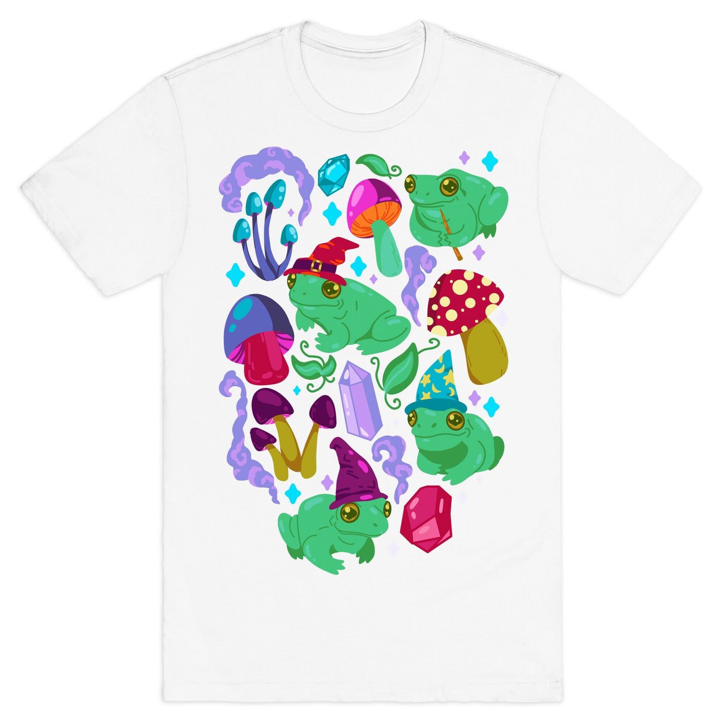 Magical Mushroom Frogs Pattern T-Shirt