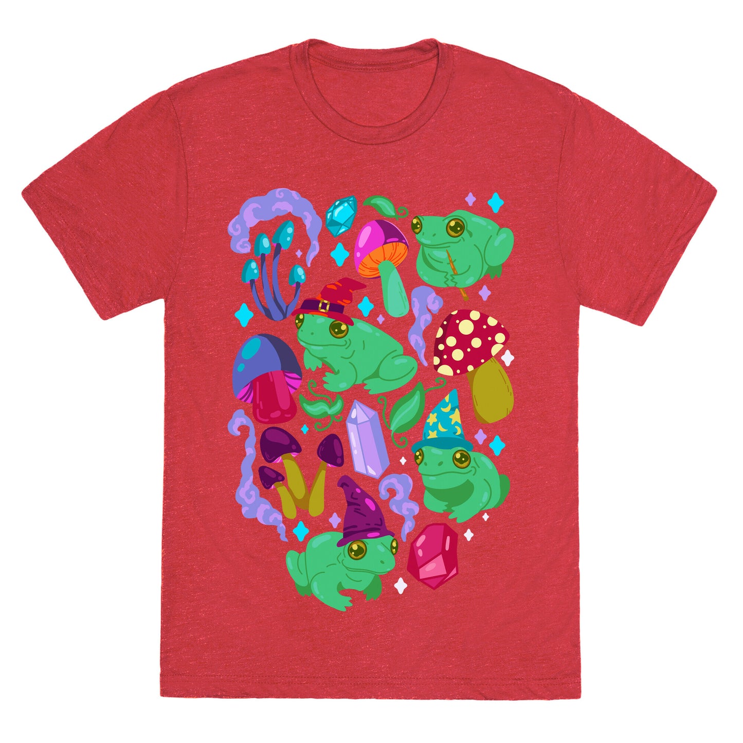 Magical Mushroom Frogs Pattern Unisex Triblend Tee