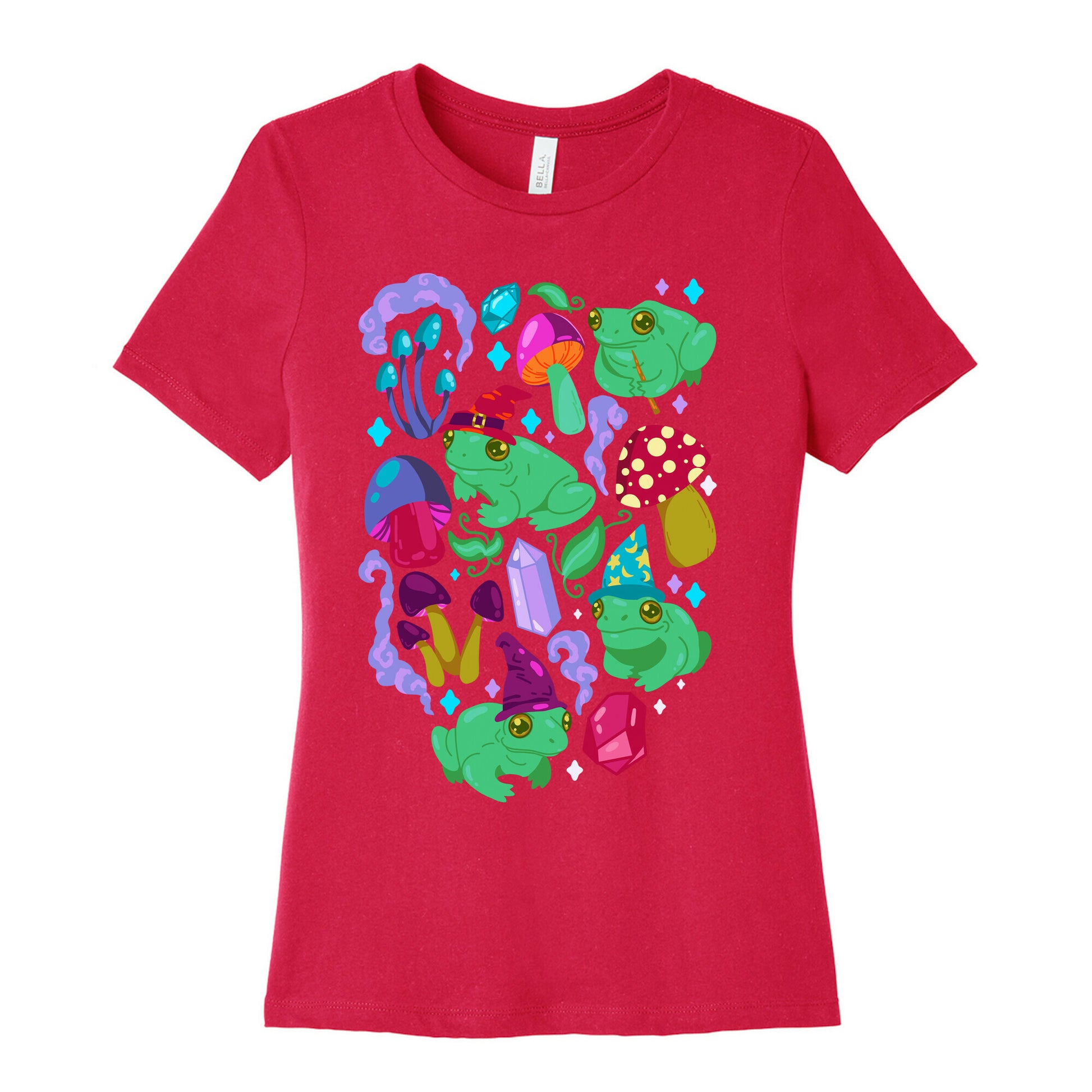 Magical Mushroom Frogs Pattern Women's Cotton Tee