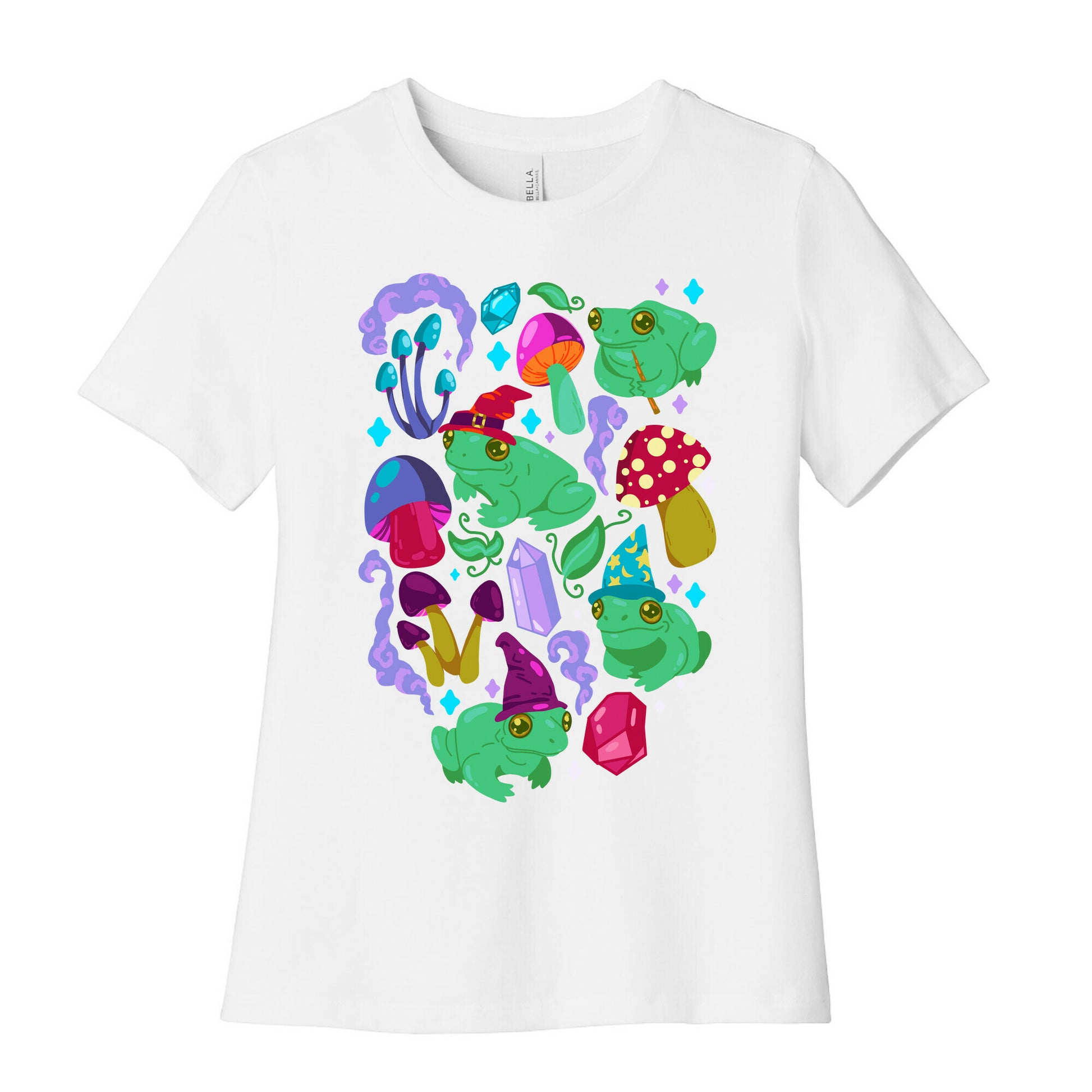 Magical Mushroom Frogs Pattern Women's Cotton Tee