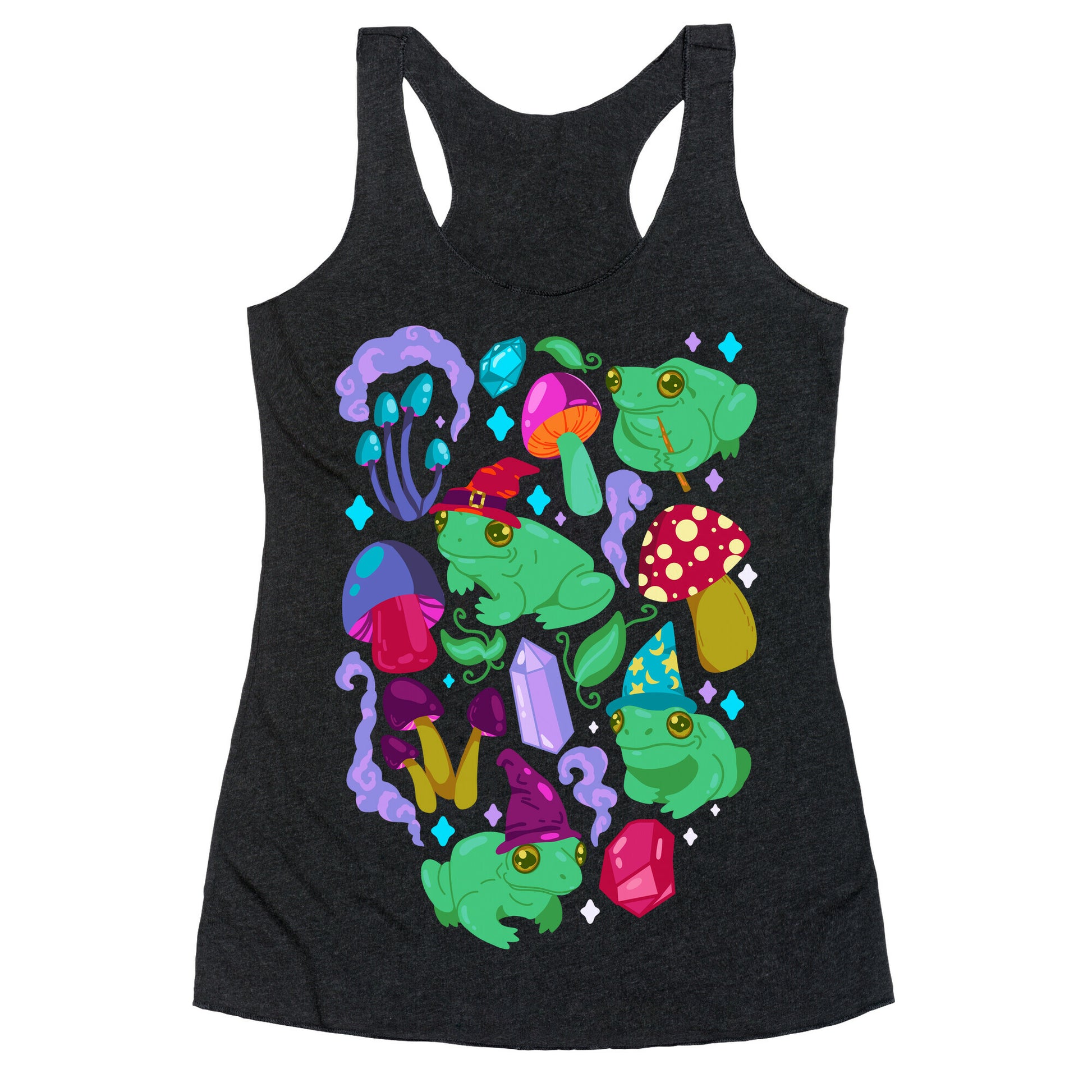 Magical Mushroom Frogs Pattern Racerback Tank