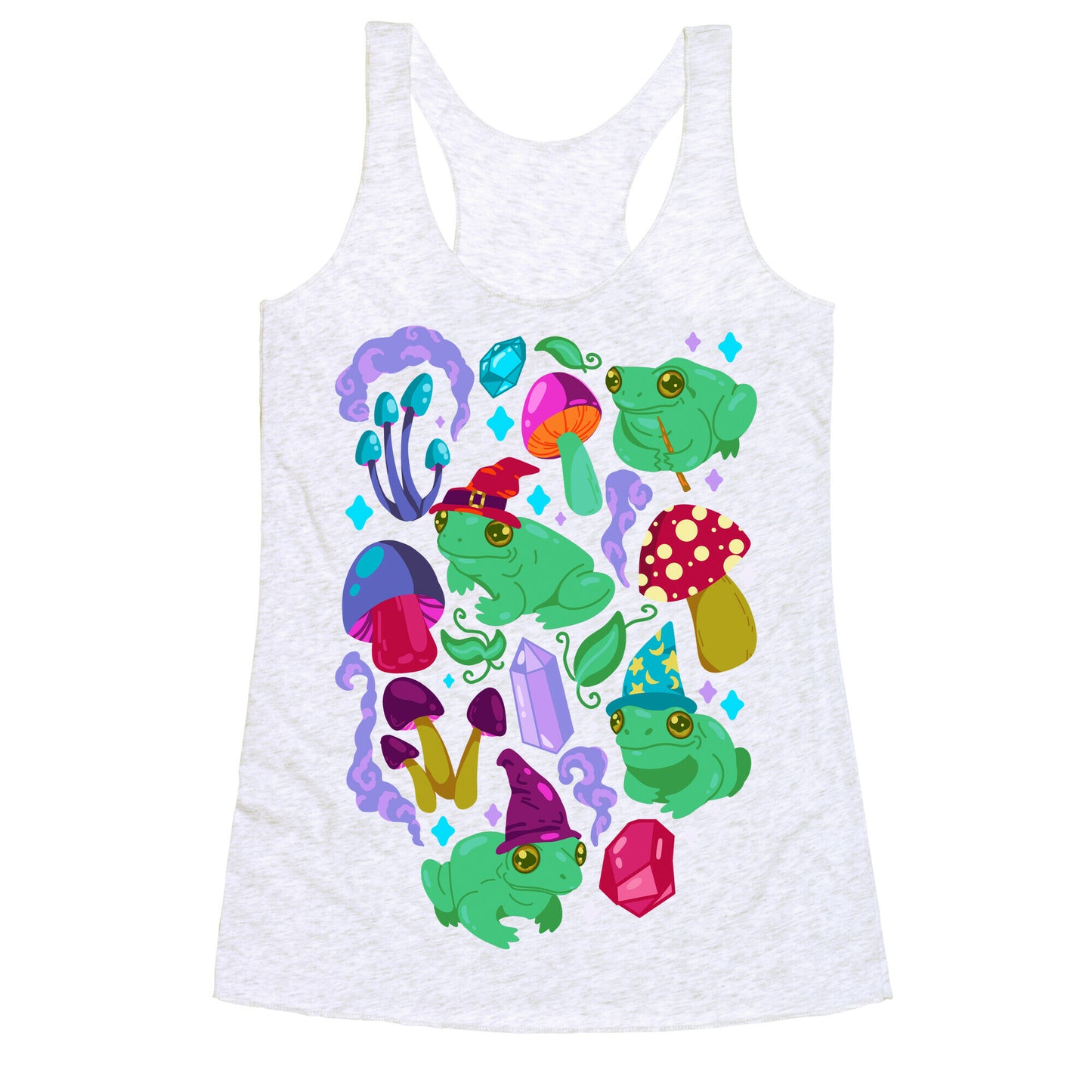 Magical Mushroom Frogs Pattern Racerback Tank