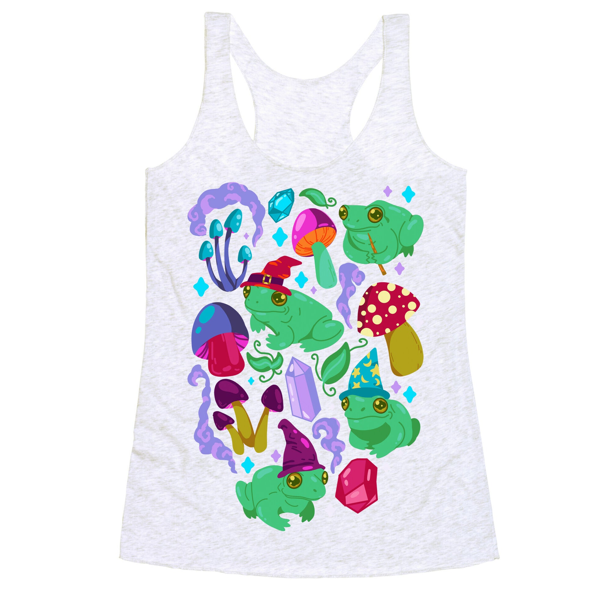 Magical Mushroom Frogs Pattern Racerback Tank