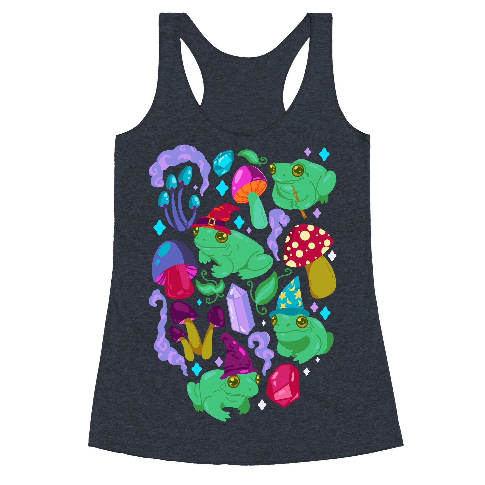 Magical Mushroom Frogs Pattern Racerback Tank