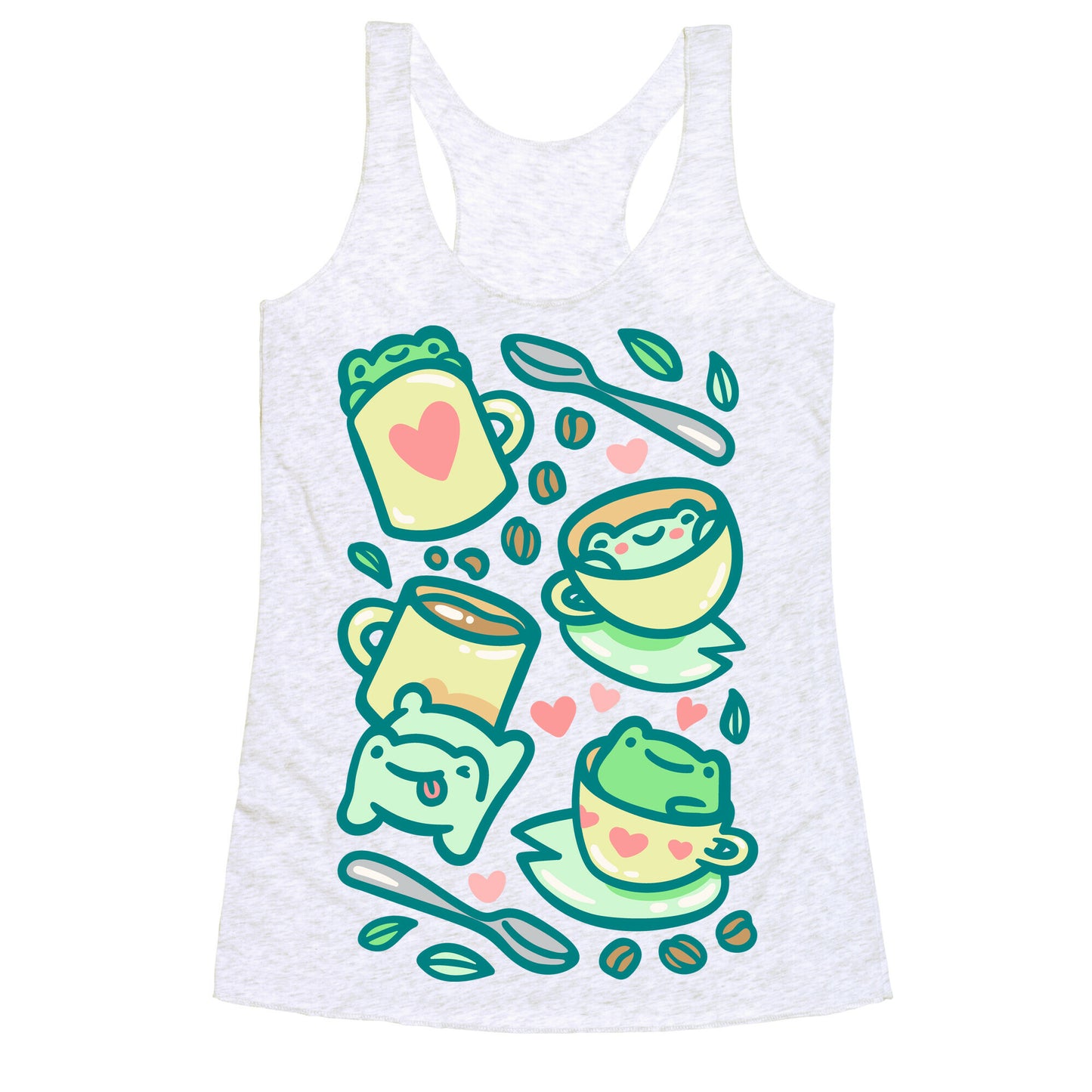 Coffee And Tea Frogs White Print Racerback Tank