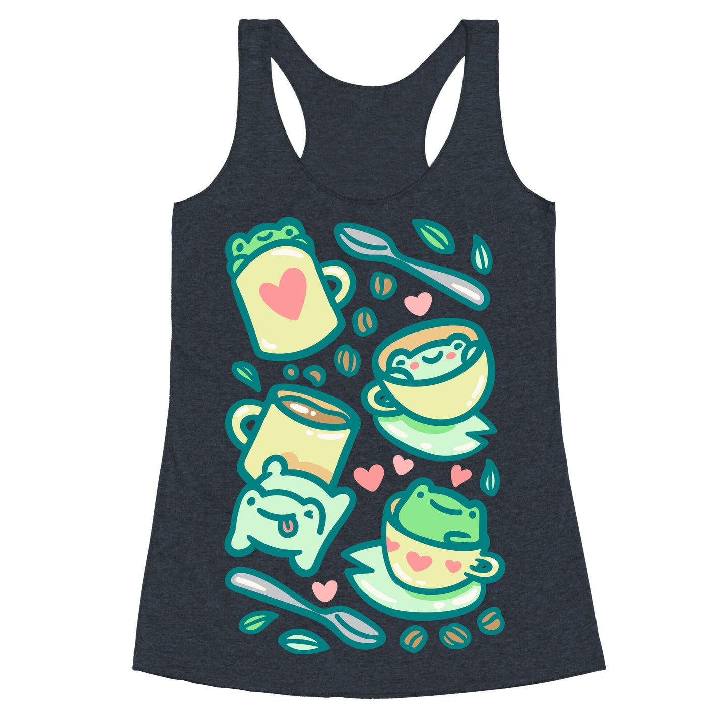 Coffee And Tea Frogs White Print Racerback Tank
