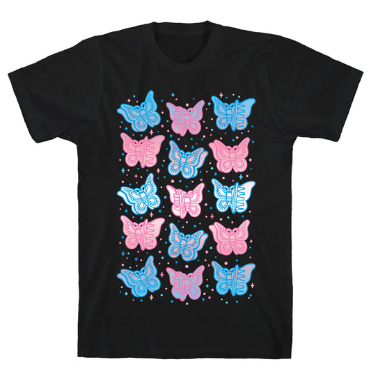 Butterfly Clips Trans Pride White Print T-Shirt