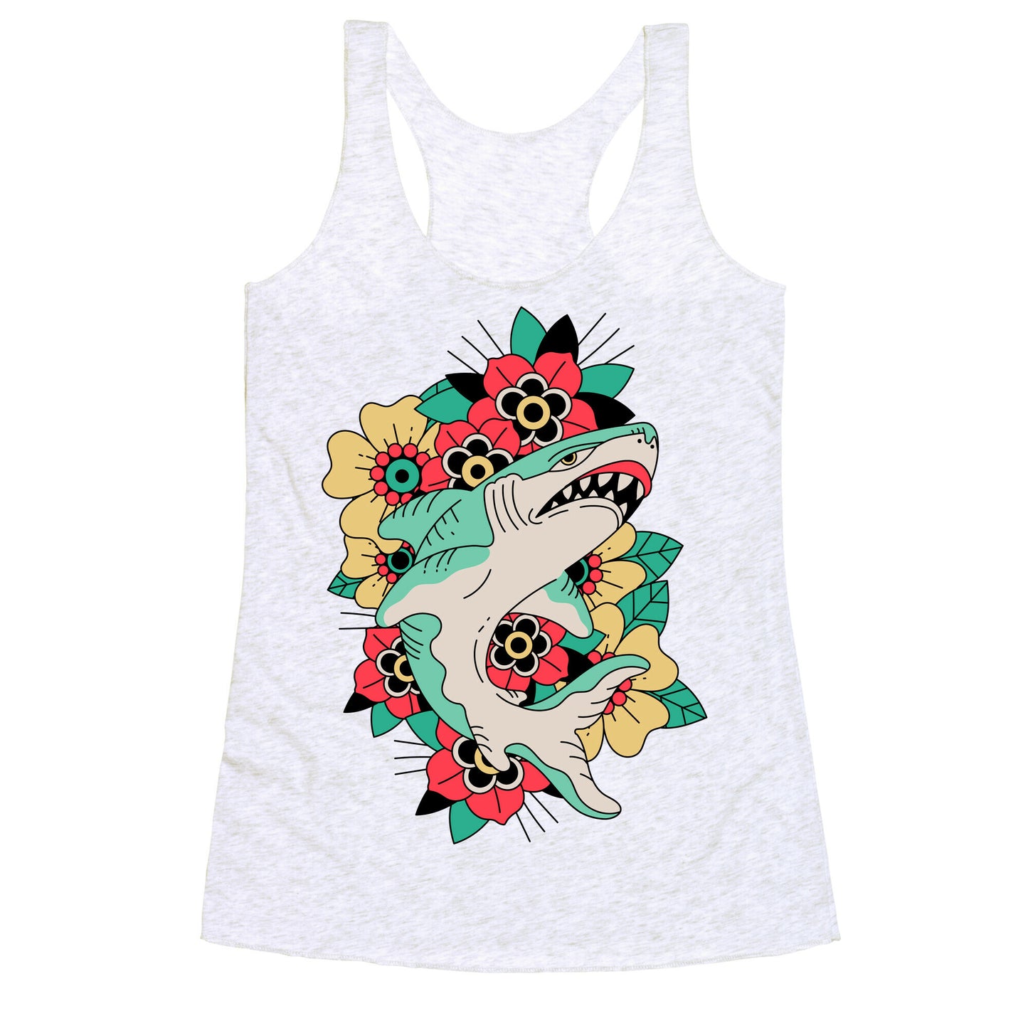 Floral Shark Traditional Tattoo Racerback Tank