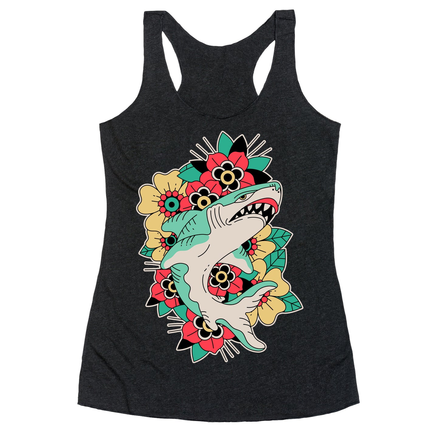 Floral Shark Traditional Tattoo Racerback Tank