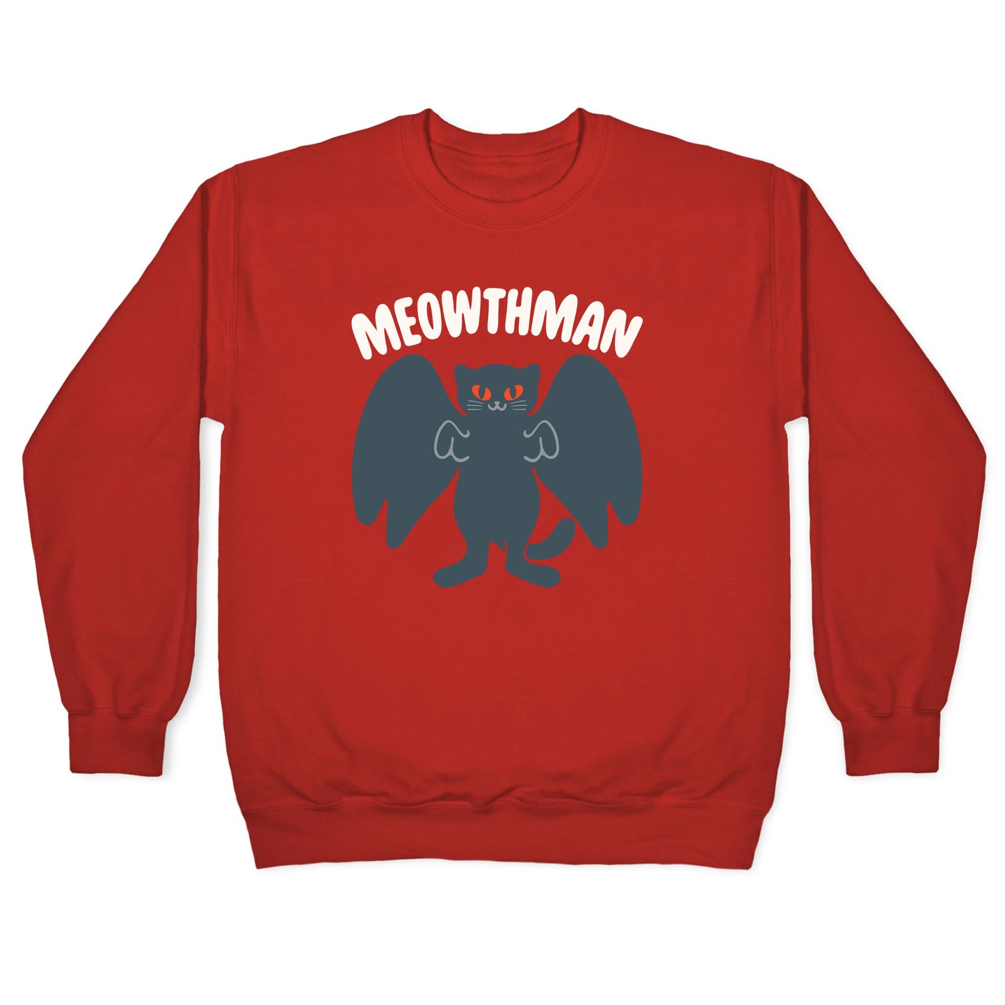 Meowthman Mothman Cat Parody White Print Crewneck Sweatshirt