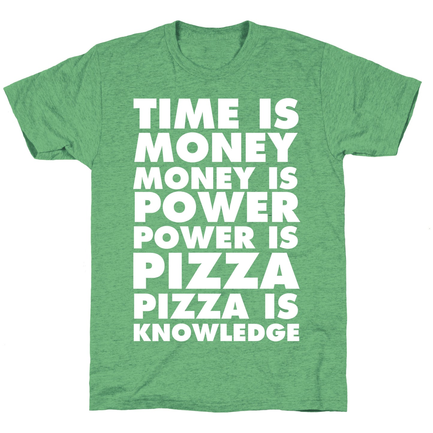 Time Is Money, Money Is Power, Power Is Pizza, Pizza is Knowledge Unisex Triblend Tee